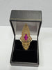 14ct Gold Ring Red Stone, ( Size P ), 5.26g - ** Hallmarked **