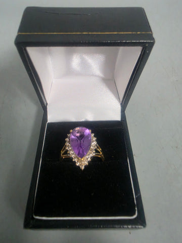 9CT Gold Ring Large Purple Stone 3.2G Size O