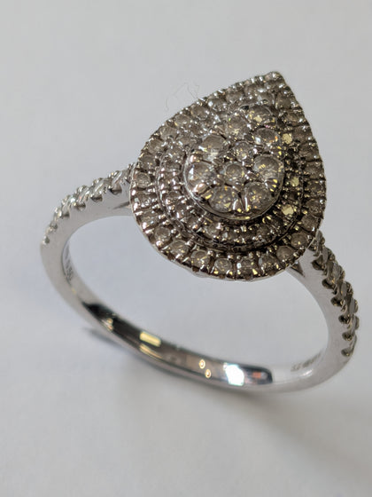 9ct White Gold Diamond  Tear Drop Ring .50ct