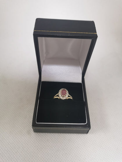 9K Gold Diamond Ring Pink Stone, 375 Hallmarked, 2.41G, Size: L, Box Included