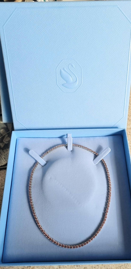 Swarovski Matrix Tennis Necklace Round Cut White Gold-Tone Plated