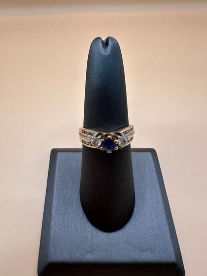 9ct Gold Blue & Clear Gem Ring