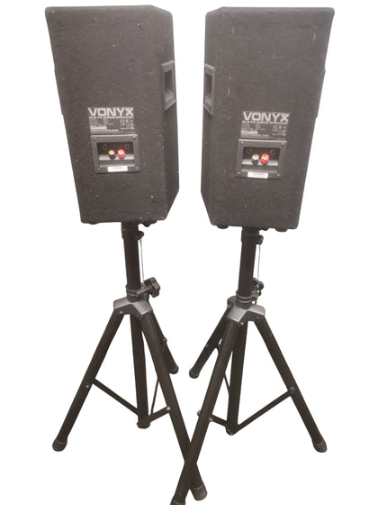 Vonyx SL8 Disco Speaker Passive Pair - With Tripod Stands and Extra Large Carry Bag