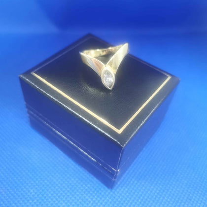 14ct Wishbone Marquise Cut CZ Gold Ring (585 Hallmarked & Tested) Size:P Weight: 3.3 Grams--Box Included