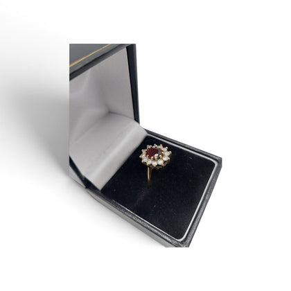 9CT Gold Women's Floral Style Ring, Red Stone, 2.5Grams, 375 Hallmarked, Size: O