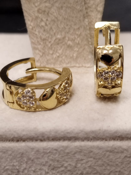 14ct Gold Pave Heart Design Huggie Hoop Earrings