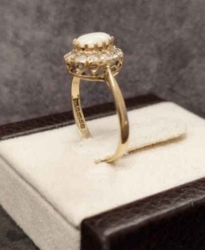 9ct Yellow Gold Oval Opalescence Stone Cluster Ring Size P