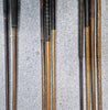 Vintage set of wooden handle gold clubs, rare selection, all clubs pictured are included, 15 + bag