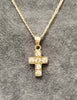 14ct Yellow Gold Cross set with Clear Stones & Figaro Chain 15"  Child