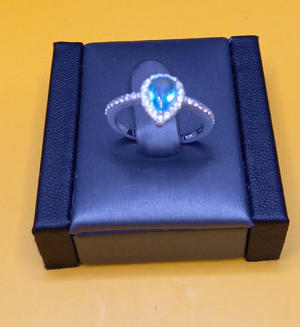 Silver Tear Drop Ring Blue Stone Size-N