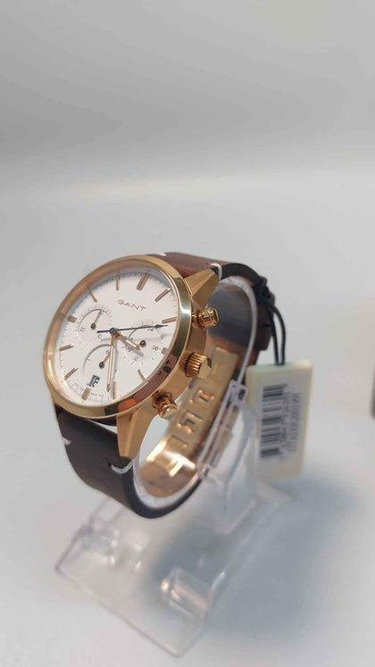 Gant Quartz Gents Chronograph White Dial Watch - With Date - Leather Strap - Boxed With Tags