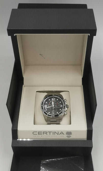 Certina DS Action Chronograph 43mm Quartz Men's Watch- Black Dial/Steel Bracelet - Boxed