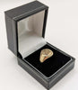 375 9CT HALLMARKED, YELLOW GOLD, SIGNET 'FORWARD' RING, SIZE:M, 8.0G, BOXED