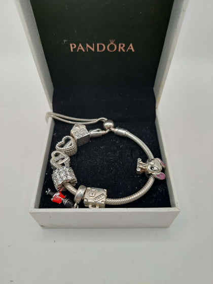 Pandora Bracelet with 7 charms hallmarked and tested ( Pandora ALE hallmarked) SEE DESCRIPTION