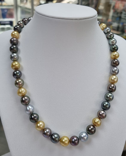 Tahitian Cultured Pearl & Golden South Sea Pearl Sterling Silver Necklace 18
