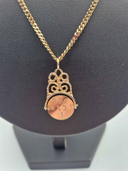 9ct Yellow Gold Curb Chain Necklace With Spinner Fob Pendant - 24