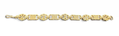 9ct 46.1G Stars and Bars Link Chain Bracelet, 8” Inches, Yellow Gold, Hallmarked