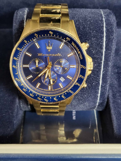 Maserati Mens Watch Sfida Blue dial / brushed Gold