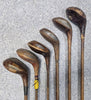 Vintage set of wooden handle gold clubs, rare selection, all clubs pictured are included, 15 + bag