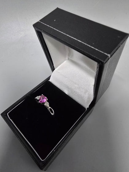 9ct White Gold Ring 375 pink stone Dia 1.4G Size M