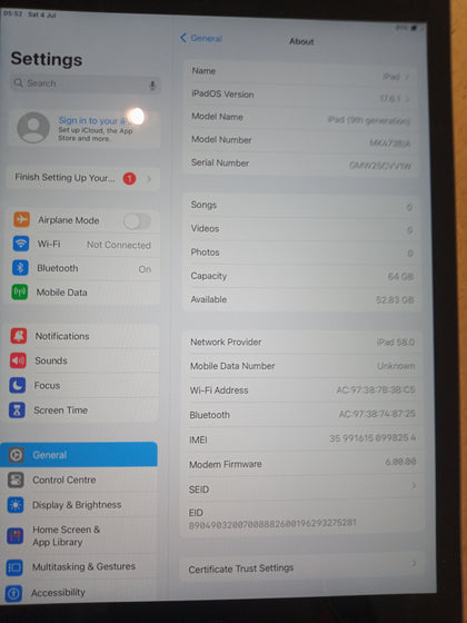 Ipad 9th Gen 64GB wifi and cellular