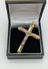 14CT Hallmarked 585, Yellow Gold, Two-Tone Tubular Crucifix Pendant, 2", 2.81G