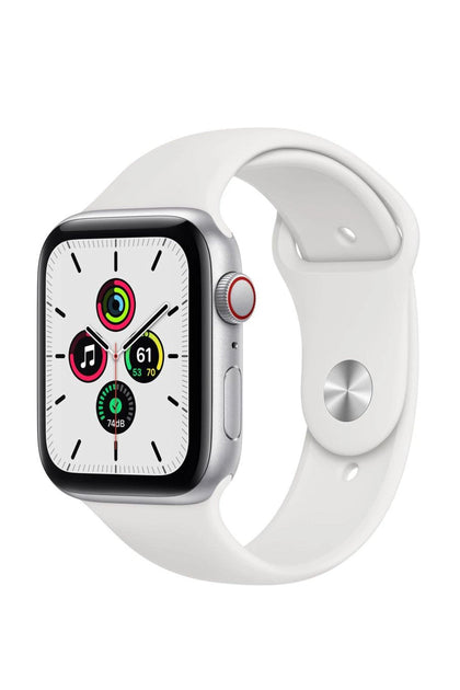 Apple Watch SE - 40mm - GPS + Cellular - Silver Aluminum Case - White Sport Band.