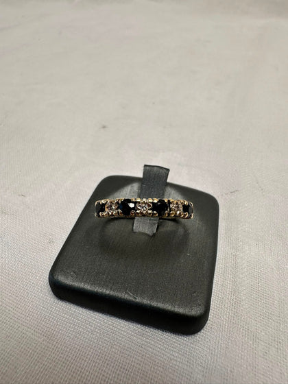 9ct Blue Gem and Diamond Band Ring Size T