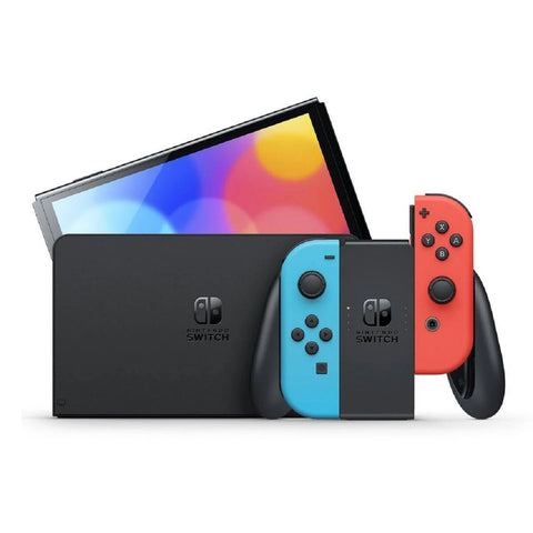 Nintendo Switch OLED - Neon Blue/Neon Red Console with 128gb memory card & 1 Game