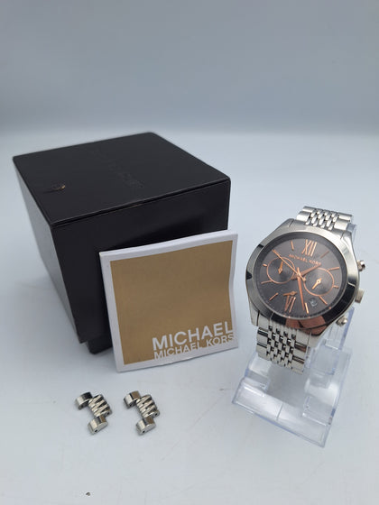 Michael Kors unisex 42mm quartz chronograph stainless steel watch with spare links and original box