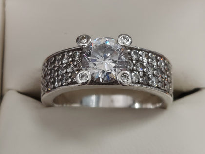 Ti Sento Sterling Silver 925 Solitaire CZ Pave Wide Band Ring Size V
