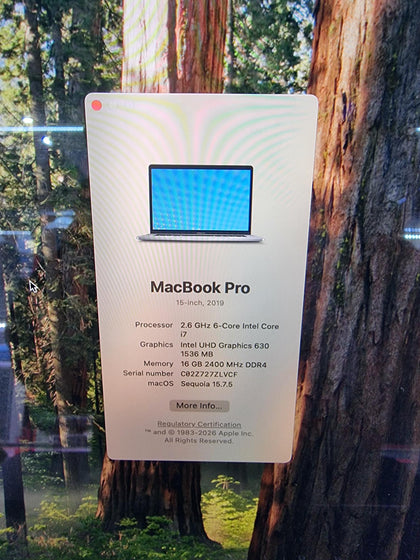 MacBook Pro 15,1/i7-9750H/16GB Ram/256 SSD/Touchbar/15