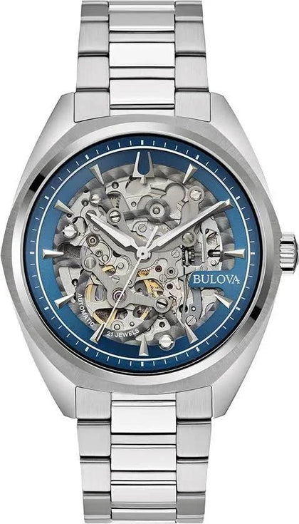 Bulova Classic Surveyor Stainless Steel Blue Skeleton Dial Automatic 96A292 100M Men's Watch