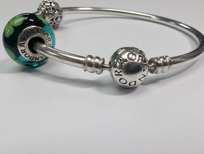 PANDORA SILVER BANGLE WITH CHARMS PRESTON STORE