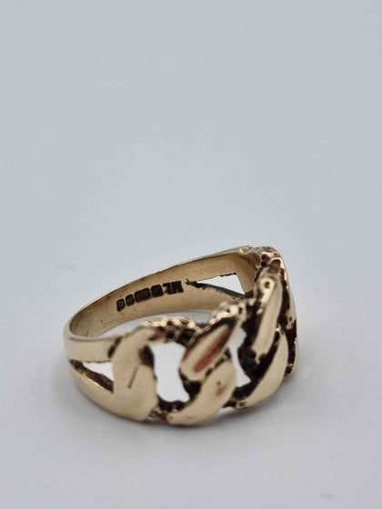 9ct Solid Yellow Gold Cuban Curb Link Band Ring - Made In Birmingham - Size P - 4.70 Grams