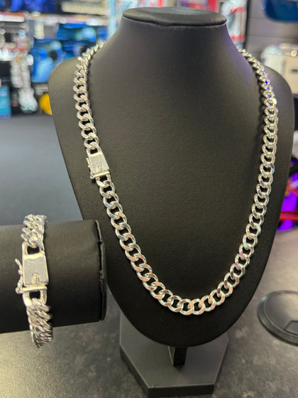 925 Sterling Silver Heavy Curb Chain & Bracelet Set