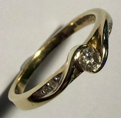 9ct Gold Diamond Bypass Band Ring - Size N