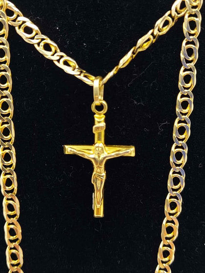 9ct Yellow Gold Thin Chain With Jesus Cross Pendant - 16