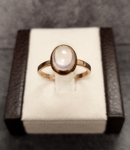 9ct Rose Gold Bezel set Pink Cabuchon Ring Size - S