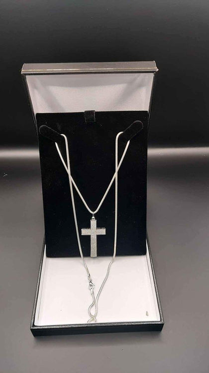 925 Sterling Silver Snake Chain Necklace With Cross Pendant - 24