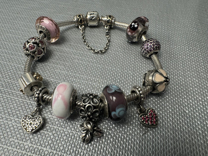 Pandora Bracelet with Pink/Purple  Charms