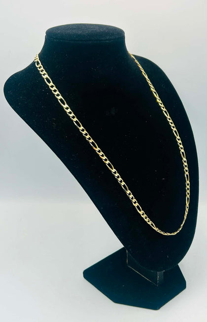 9CT HALLMARKED 375, YELLOW GOLD FIGARO STYLE CHAIN, 24'', 27.1G, BOXED