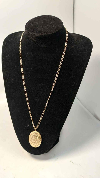 9ct Yellow Gold 3 In 1 Figaro Chain Necklace With Opening Oval Locket - 24