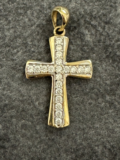 9ct Yellow Gold & Clear Stones Cross