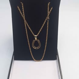 9ct Yellow Gold Twisted Rope Chain Necklace With Horse Hoof Pendant - 18