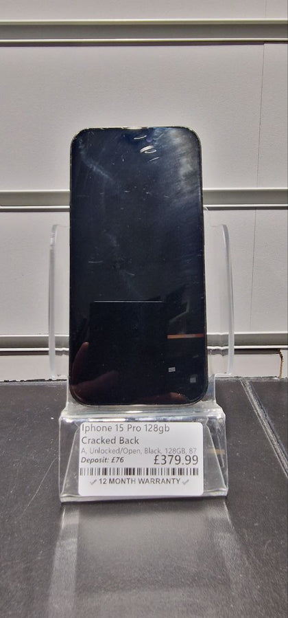 Apple iPhone 15 Pro 128GB Black Titanium, Unlocked  cracked back