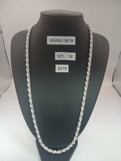 brand new silver rope chain , 925, weight 44.2 g , lenght 24