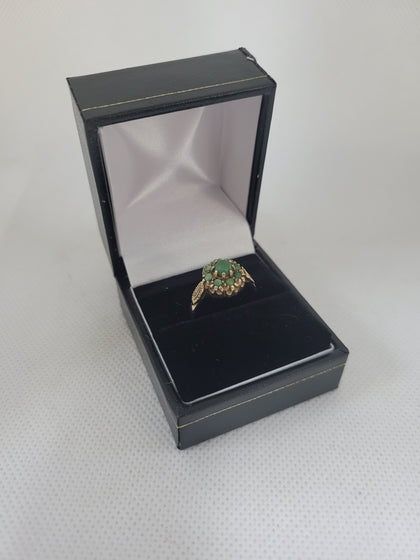 9K Gold Ring with Green Stones, 375 Hallmarked, 2.75Grams, Size; N