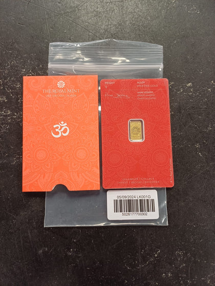 Lakshmi 1g Gold Bullion Minted Bar 999.9