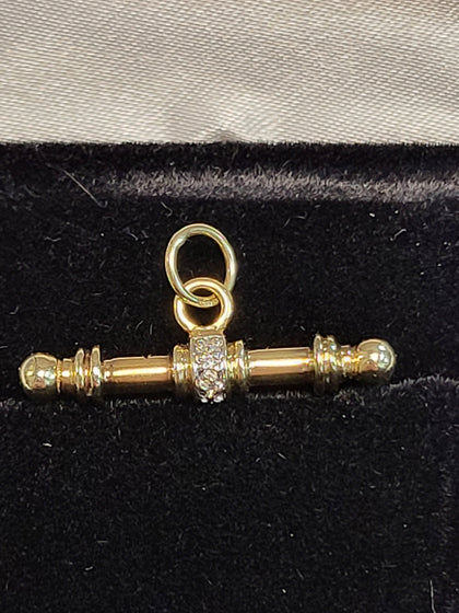 9ct Yellow Gold T-Bar Pendant with 2 Clear Stones - 2.35g - approx. 1
